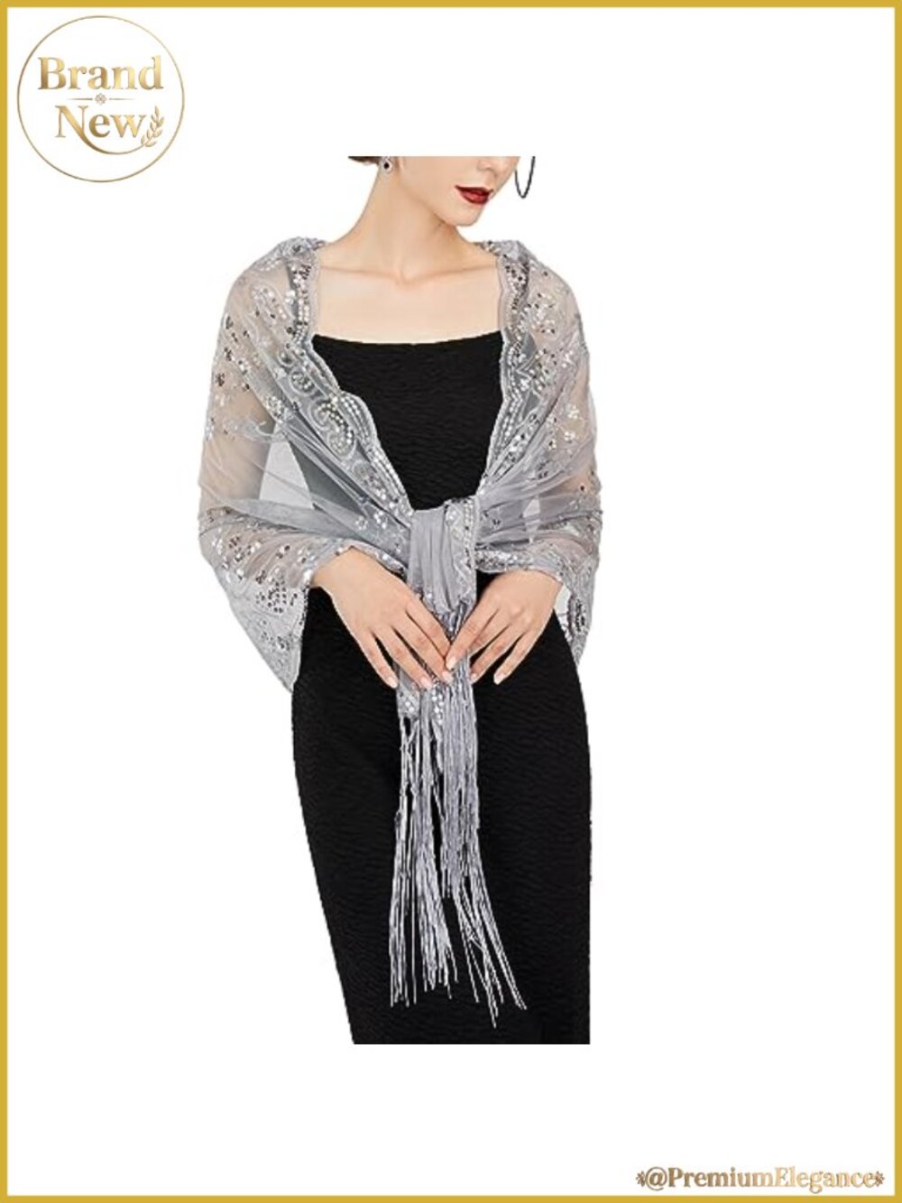 1920s Sequin Flapper Shawl Wrap, Sheer Evening Cape with Tassels for Formal